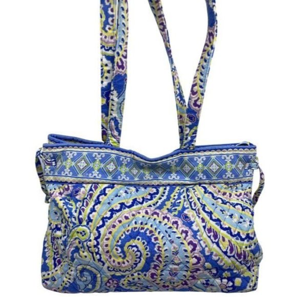 Vera Bradley Large Quilted Blue Purple Yellow Whit - Picture 1 of 11